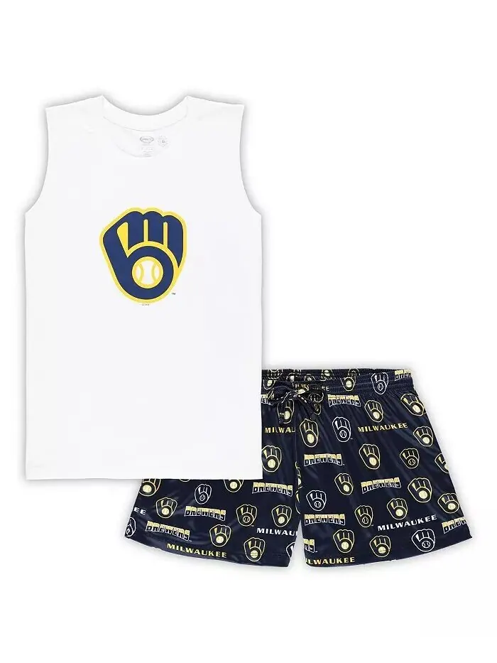 Женский белый/темно-синий Milwaukee Brewers плюс размер майка шорты спальный комплект Concepts Sport — изображение 1 из 3