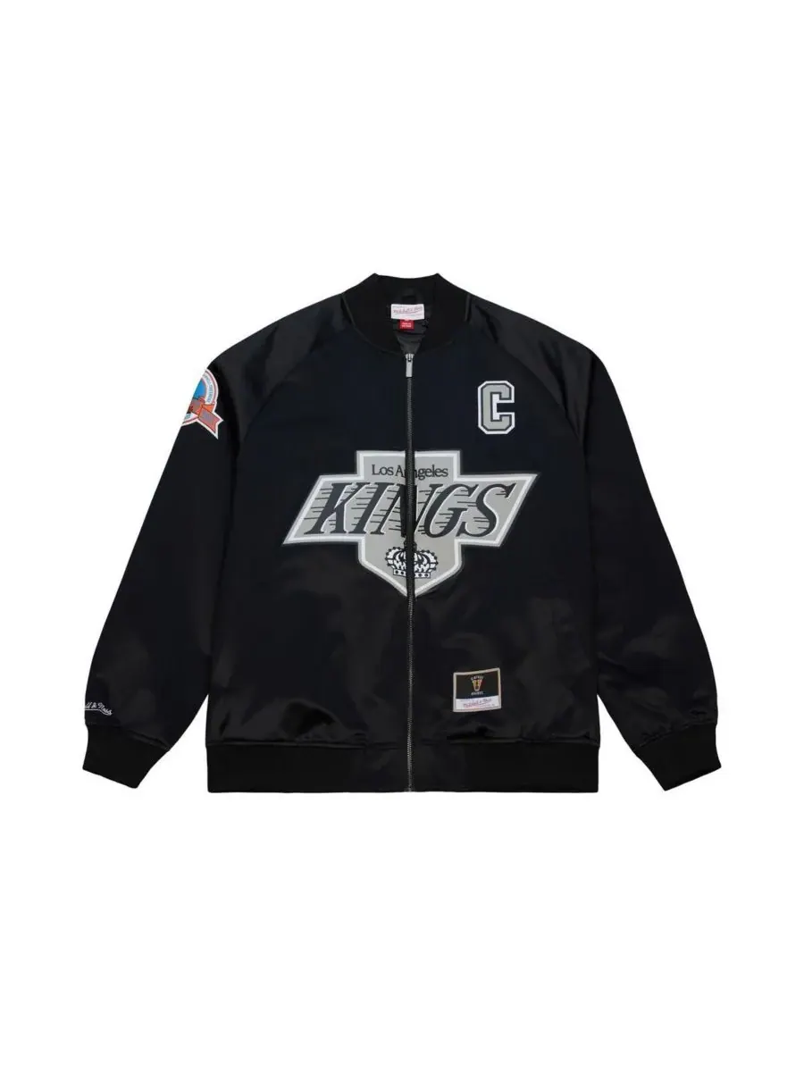 Mitchell & Ness Мужская и женская черная атласная куртка на молнии с изображением Уэйна Гретцки из — изображение 4 из 5