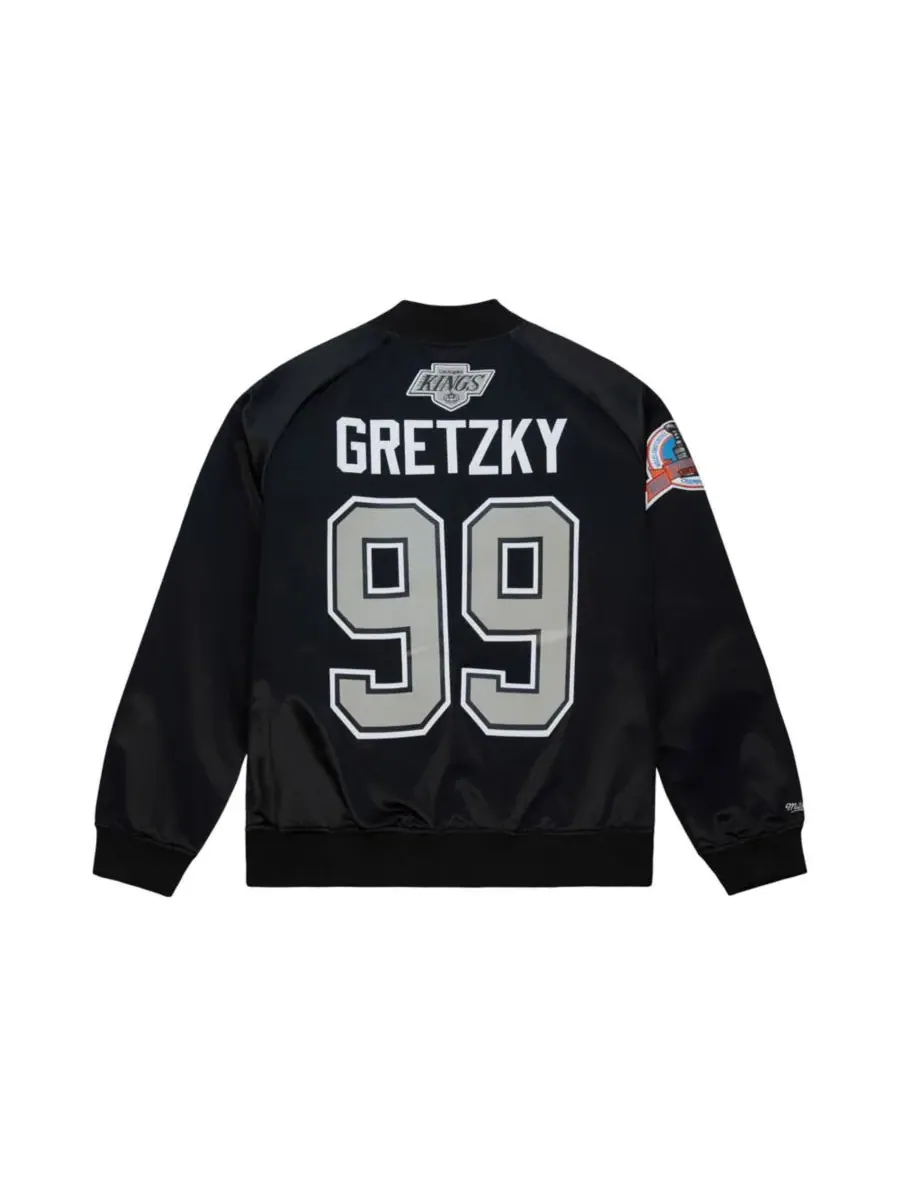 Mitchell & Ness Мужская и женская черная атласная куртка на молнии с изображением Уэйна Гретцки из — изображение 5 из 5