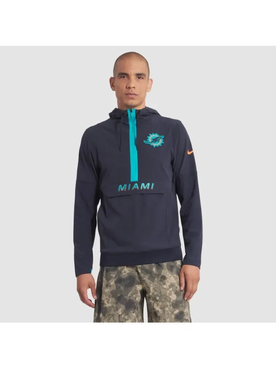 Nike Мужская куртка-анорак с капюшоном на молнии, цвет Pitch Blue, из коллекции Miami Dolphins 2025 — изображение 1 из 3
