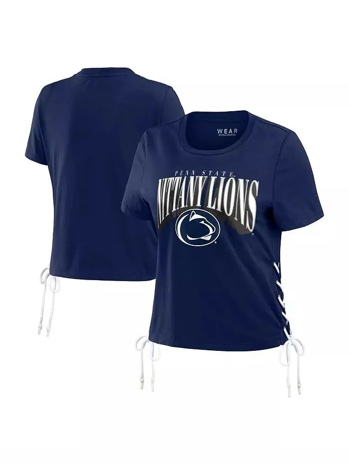Женская темно-синяя футболка Penn State Nittany Lions со шнуровкой сбоку и скромным принтом WEAR by — изображение 1 из 4