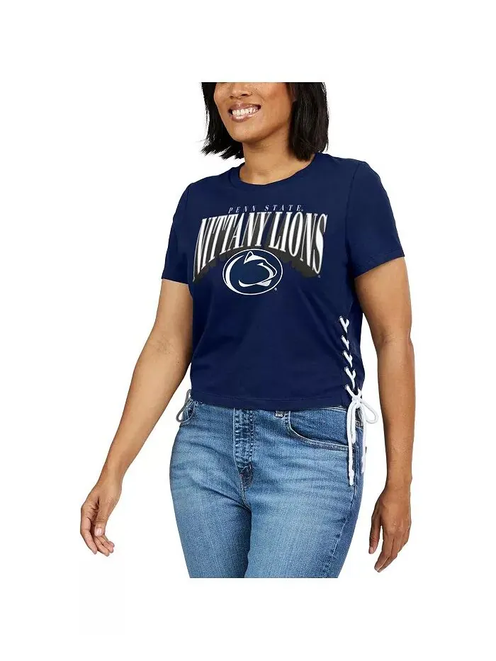 Женская темно-синяя футболка Penn State Nittany Lions со шнуровкой сбоку и скромным принтом WEAR by — изображение 2 из 4
