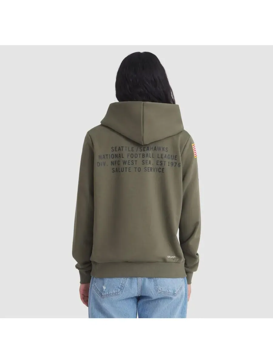 Nike Женская толстовка Olive Seattle Seahawks 2025 Salute to Service Sideline Standard Issue Dri-FIT — изображение 2 из 5