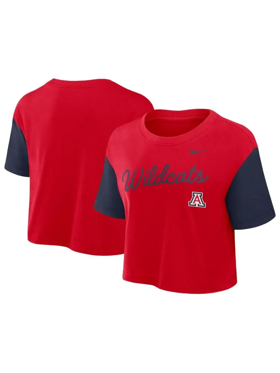 Nike Женская укороченная футболка Arizona Wildcats в красно-синей расцветке с цветными блоками и — изображение 1 из 3
