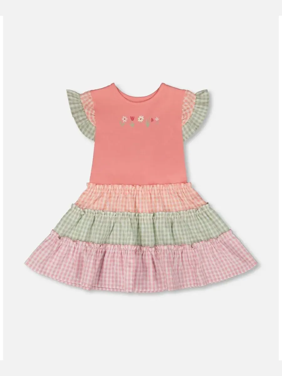 Хлопковое двухслойное платье для девочек-малышек Deux par Deux, Peach & Gingham — изображение 1 из 4