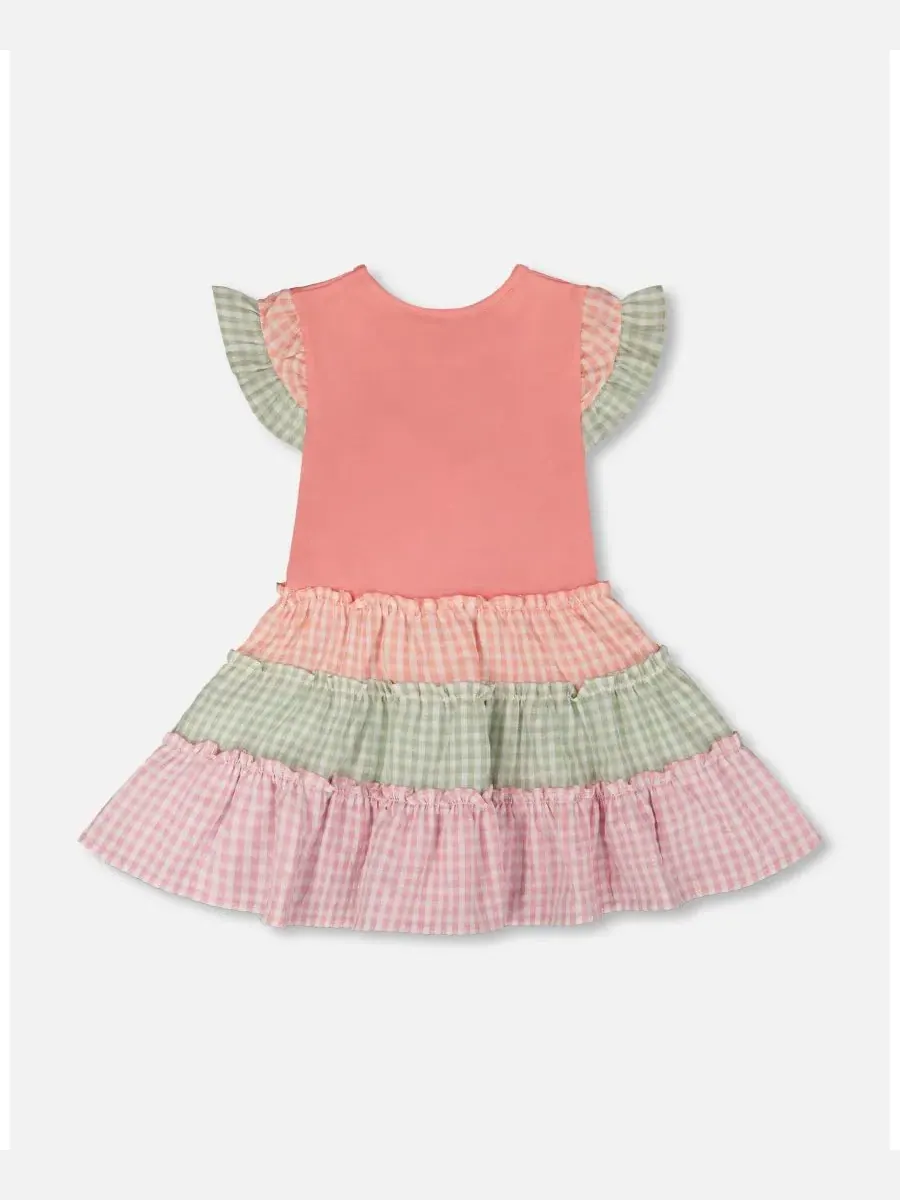 Хлопковое двухслойное платье для девочек-малышек Deux par Deux, Peach & Gingham — изображение 4 из 4