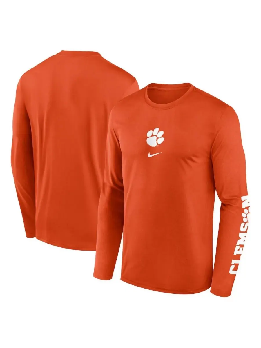 Nike Мужская оранжевая футболка с длинным рукавом Clemson Tigers Primetime Center Lockup Two-Hit — изображение 1 из 3