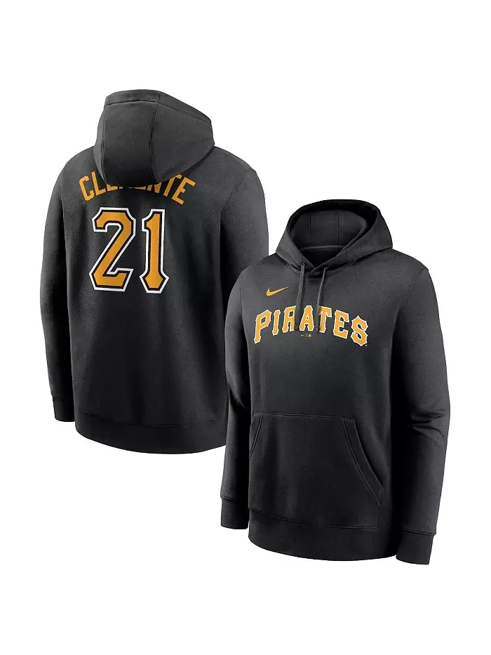Мужская толстовка с капюшоном Roberto Clemente черная с именем, номером и клубом Pittsburgh Pirates — изображение 1 из 3