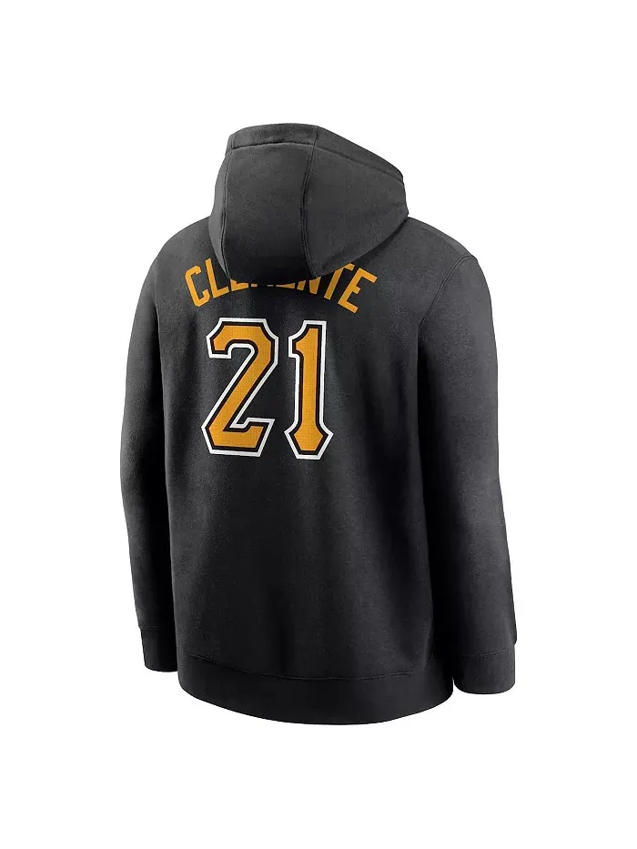 Мужская толстовка с капюшоном Roberto Clemente черная с именем, номером и клубом Pittsburgh Pirates — изображение 2 из 3