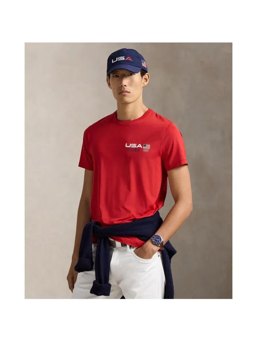 Футболка-поло Ralph Lauren, мужская, из эластичного трикотажа, символизирующая сборную США Polo — изображение 2 из 4, красный
