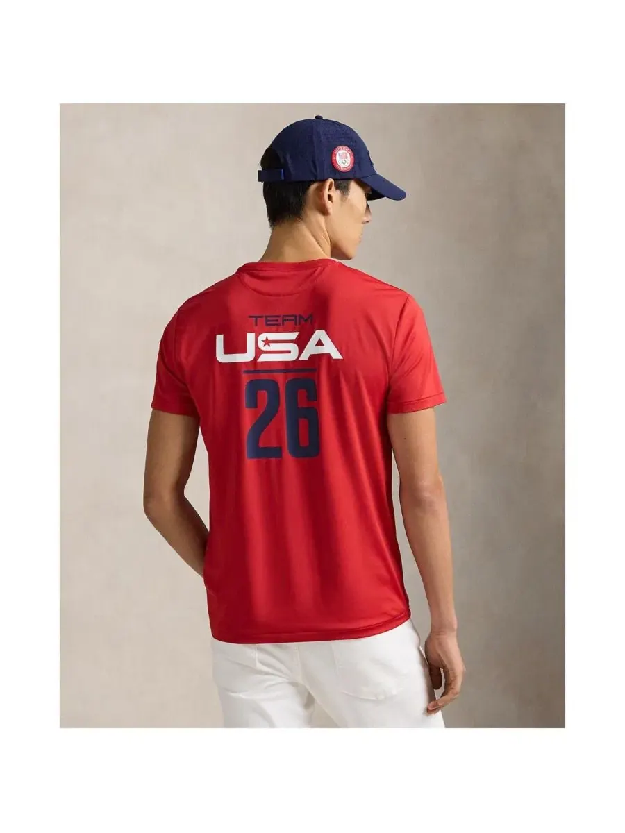 Футболка-поло Ralph Lauren, мужская, из эластичного трикотажа, символизирующая сборную США Polo — изображение 3 из 4, красный