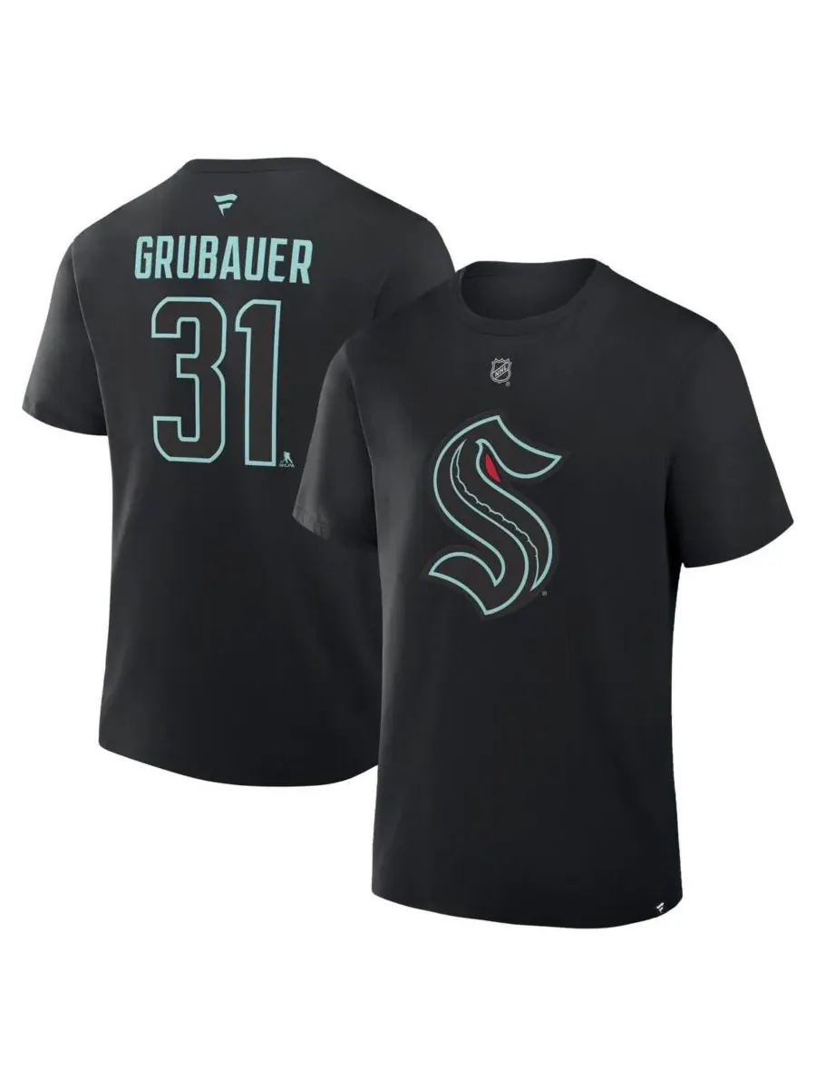 Fanatics Мужская черная футболка Philipp Grubauer Seattle Kraken Authentic Stack с именем и номером — изображение 1 из 3