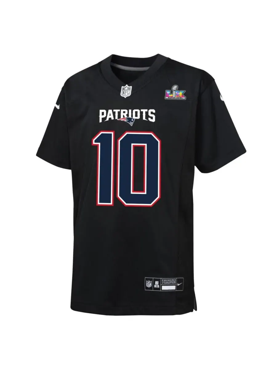 Nike Детская футболка Drake Maye Black New England Patriots Super Bowl LX Patch Carbon Fashion Game — изображение 2 из 3
