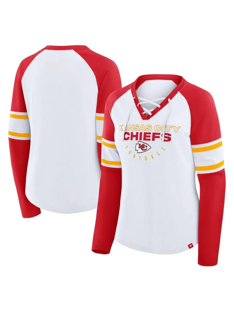 Fanatics Женская белая футболка с длинными рукавами и шнуровкой Kansas City Chiefs больших размеров — изображение 1 из 3
