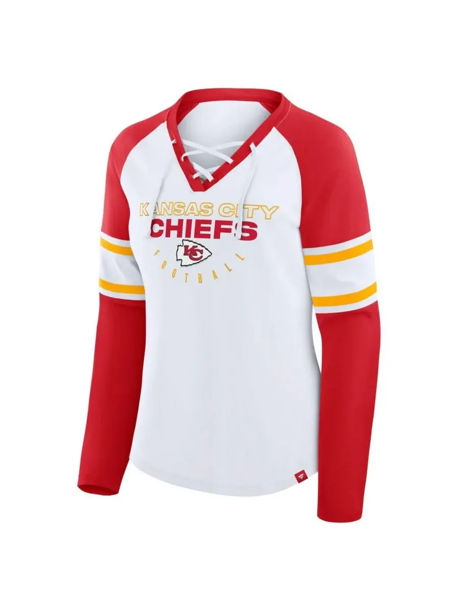 Fanatics Женская белая футболка с длинными рукавами и шнуровкой Kansas City Chiefs больших размеров — изображение 2 из 3