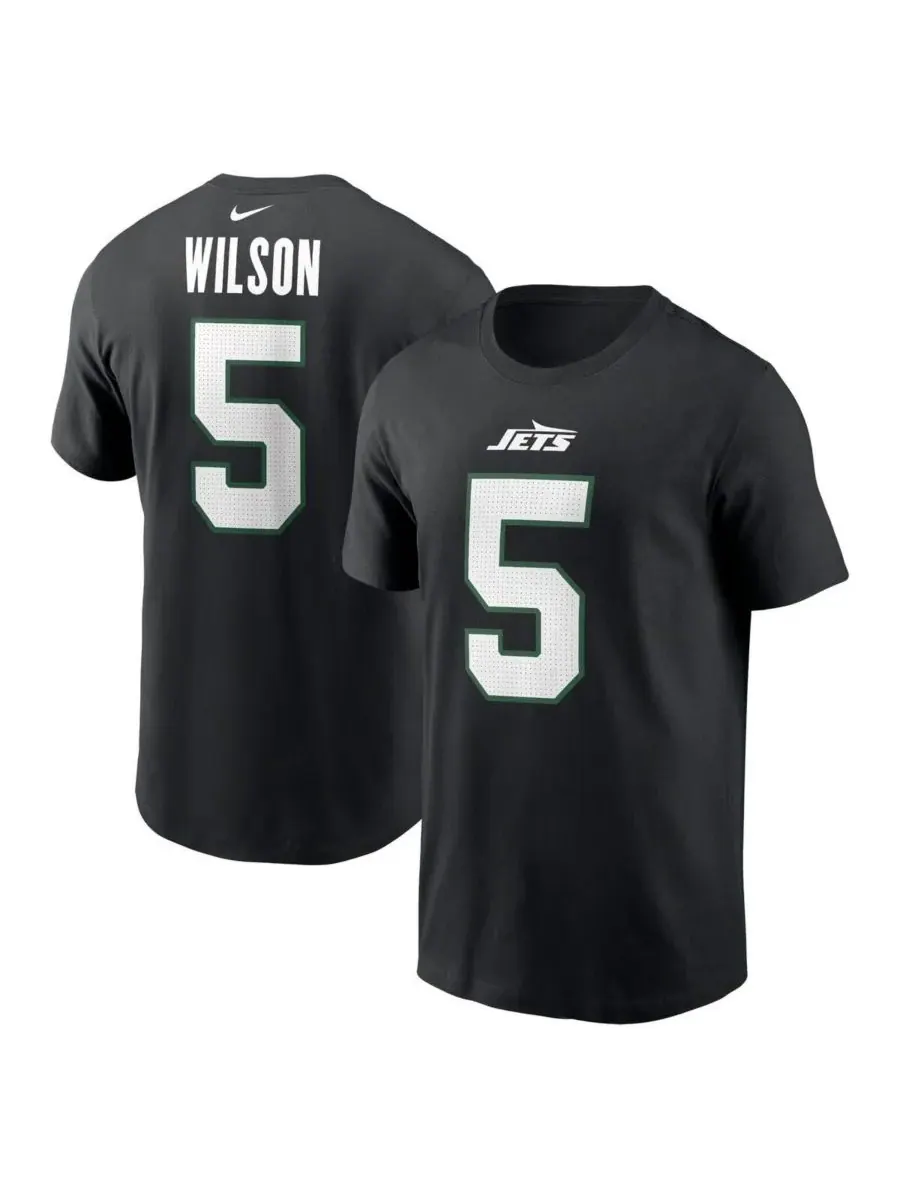Nike Мужская черная футболка Garrett Wilson с номером игрока команды New York Jets — изображение 1 из 3, черный