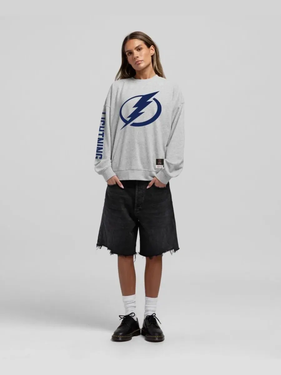 Свитшот оверсайз с длинным рукавом, с принтом Mitchell & Ness — изображение 1 из 2, серый