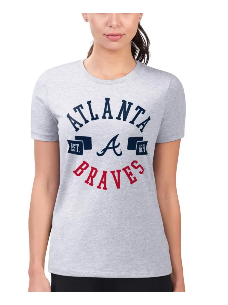 Футболка женская с принтом Super-Slim Fit Atlanta Braves G-III 4Her by Carl Banks — изображение 2 из 5, серый