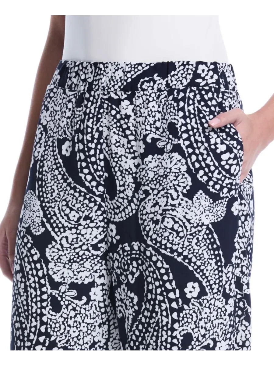 Брюки женские с принтом пейсли, модель Petite Paisley Crochet Trim Pants Rafaella, Peacoat — изображение 4 из 5