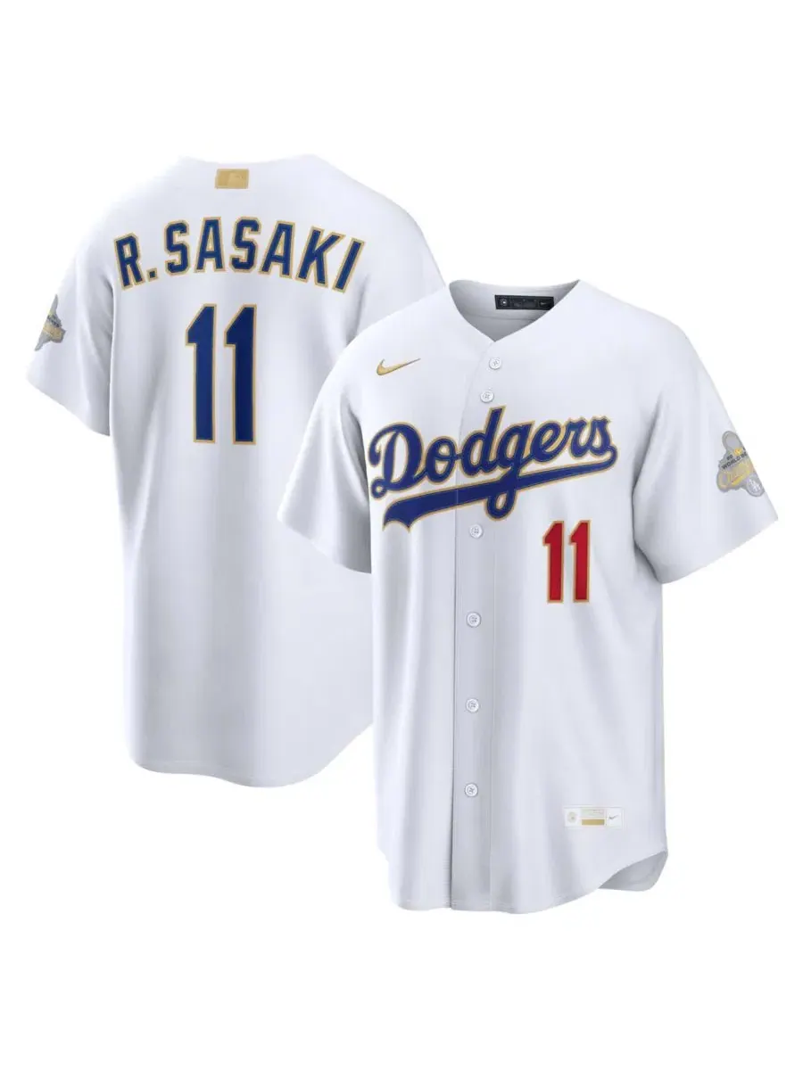Мужская бейсбольная джерси Nike Roki Sasaki Los Angeles Dodgers 2026 Gold Collection — изображение 1 из 3, белый