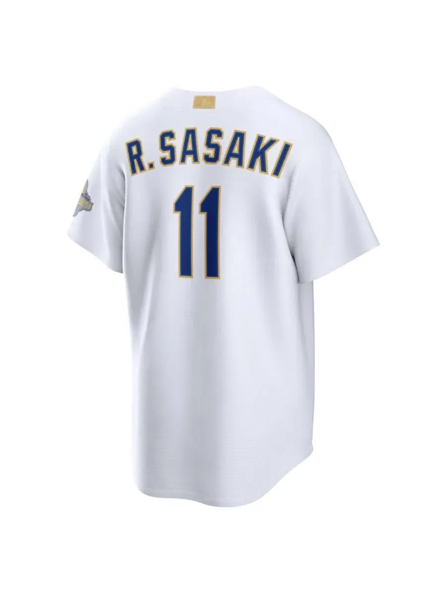 Мужская бейсбольная джерси Nike Roki Sasaki Los Angeles Dodgers 2026 Gold Collection — изображение 3 из 3, белый