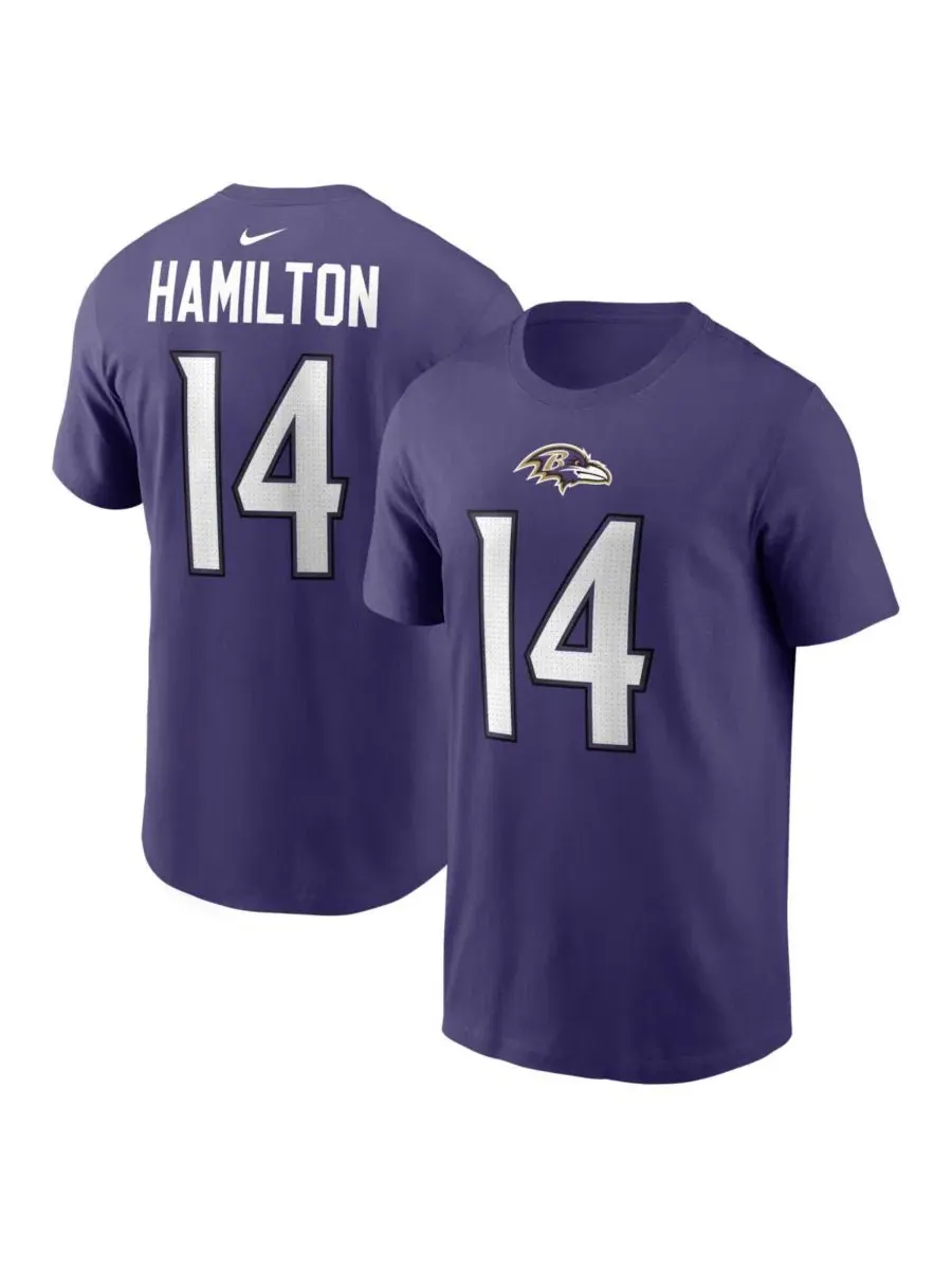 Футболка с именем и номером игрока Kyle Hamilton Baltimore Ravens Nike — изображение 1 из 3, фиолетовый