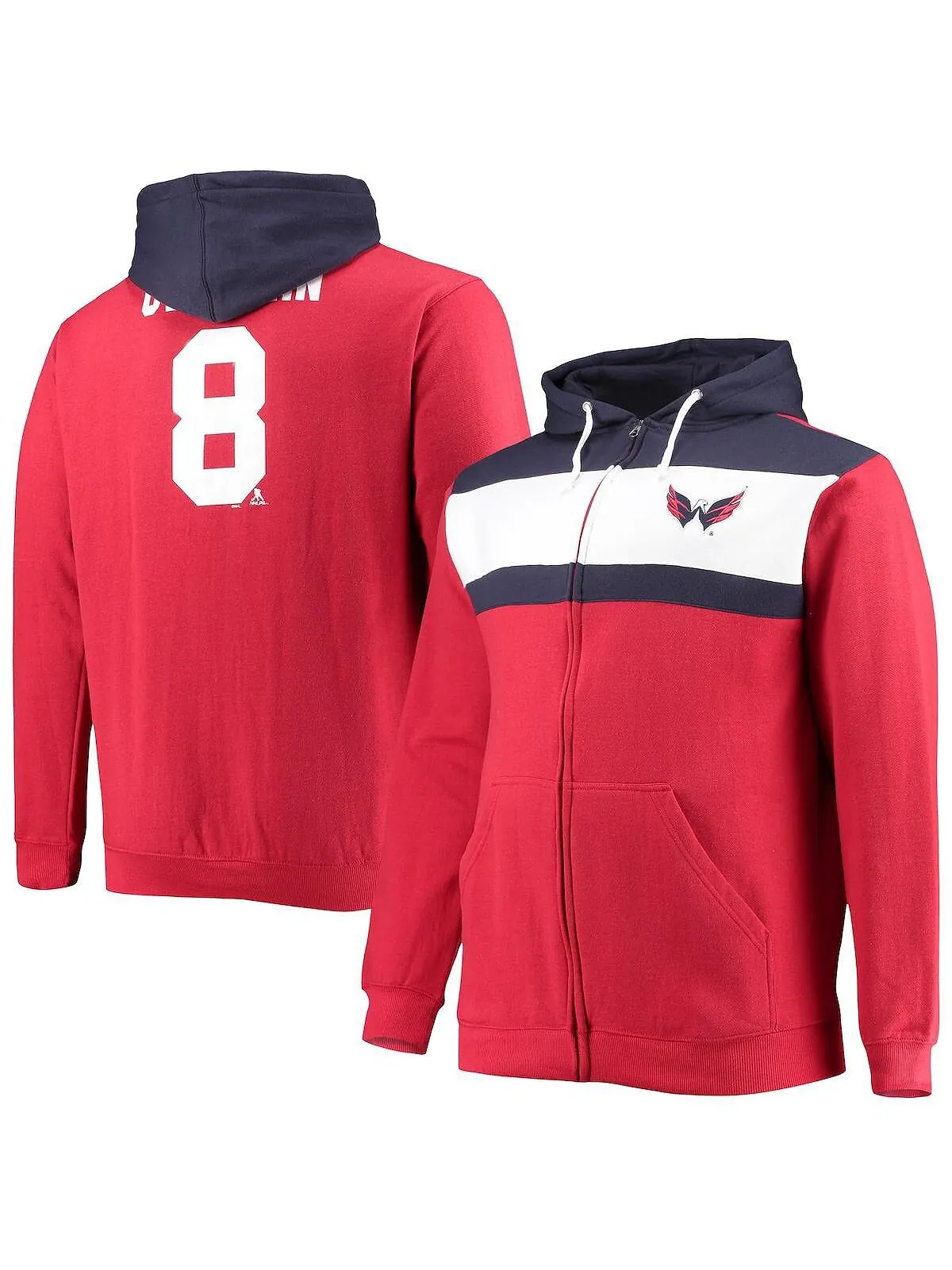 Мужская худи alexander ovechkin red washington capitals big and tall colorblock с молнией во всю — красный