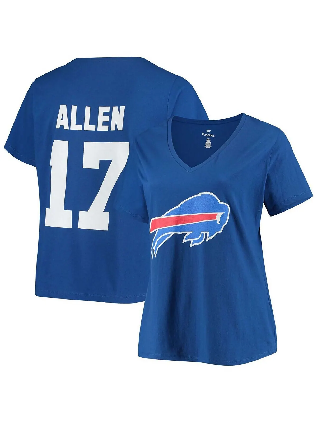 Женская футболка с v-образным вырезом имени и номера Josh Allen Royal Buffalo Bills Fanatics — изображение 1 из 3