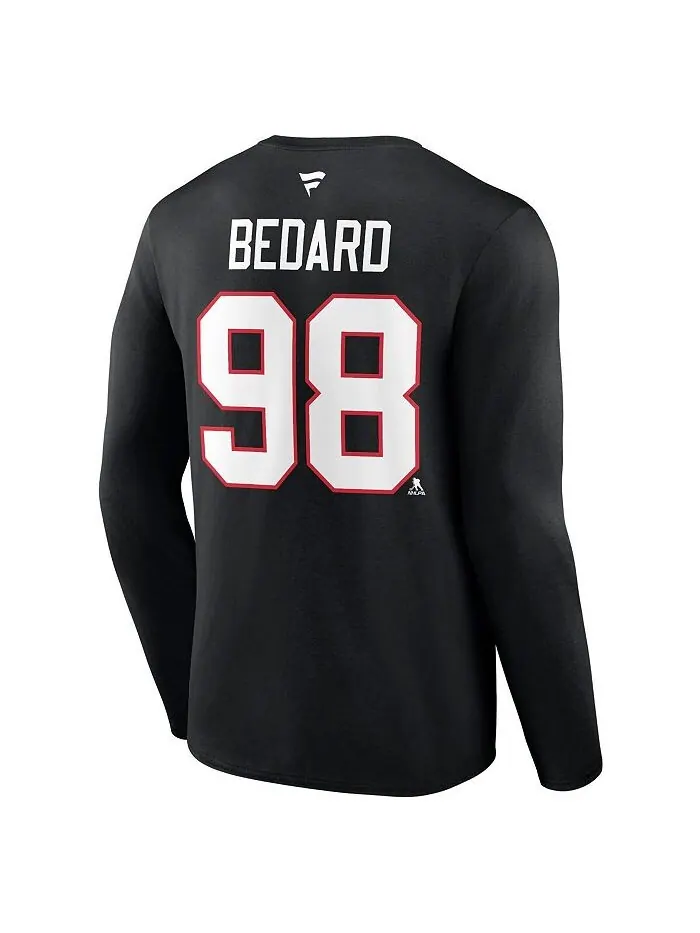 Мужская черная футболка с длинным рукавом с фирменным логотипом Connor Bedard Chicago Blackhawks и — изображение 3 из 3