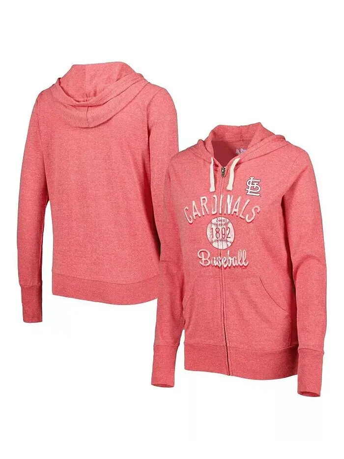 Женская красная толстовка с молнией во всю длину St. Louis Cardinals Training Camp Tri-Blend Touch