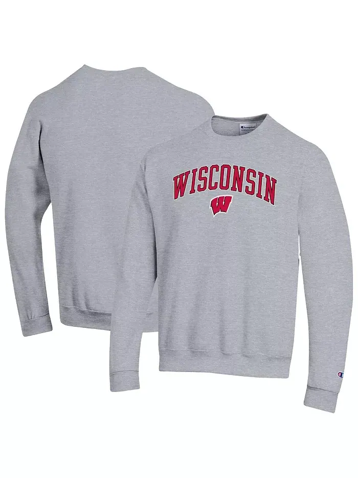 Мужская толстовка с капюшоном Heather Gray Wisconsin Badgers с арочным логотипом Champion