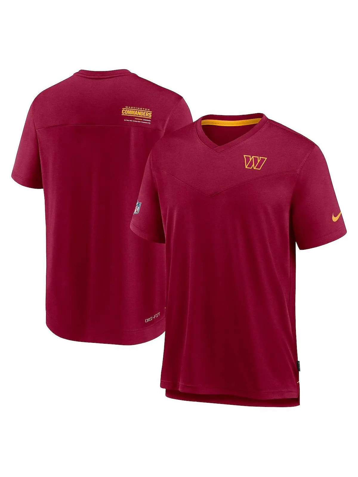 Мужская бордовая футболка washington commanders sideline coach chevron lock up logo с v-образным — изображение 1 из 3