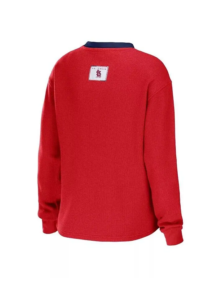 Красная женская футболка с длинным рукавом St. Louis Cardinals Waffle Henley Wear By Erin Andrews — изображение 3 из 3