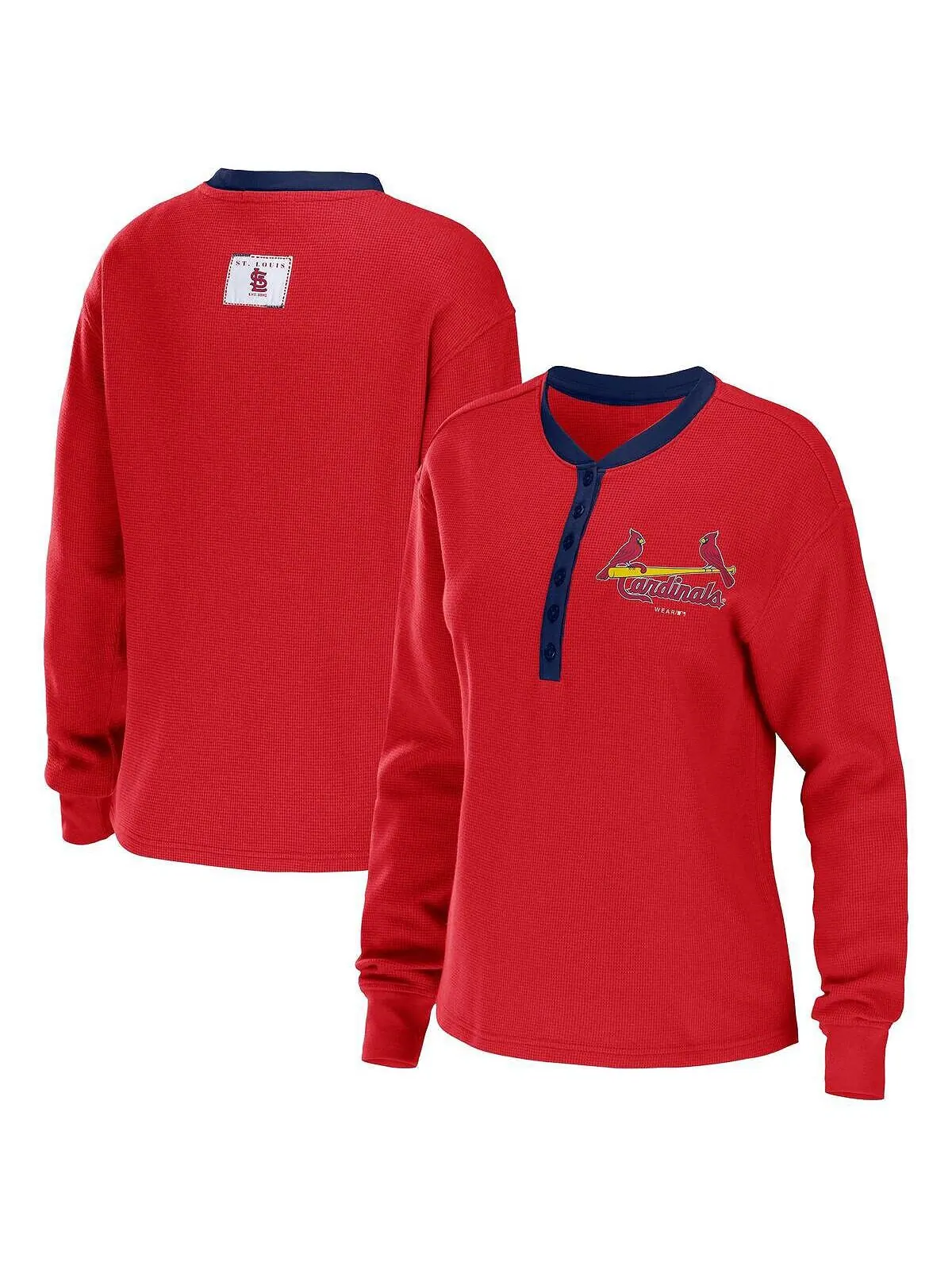 Красная женская футболка с длинным рукавом St. Louis Cardinals Waffle Henley WEAR by Erin Andrews — изображение 1 из 3