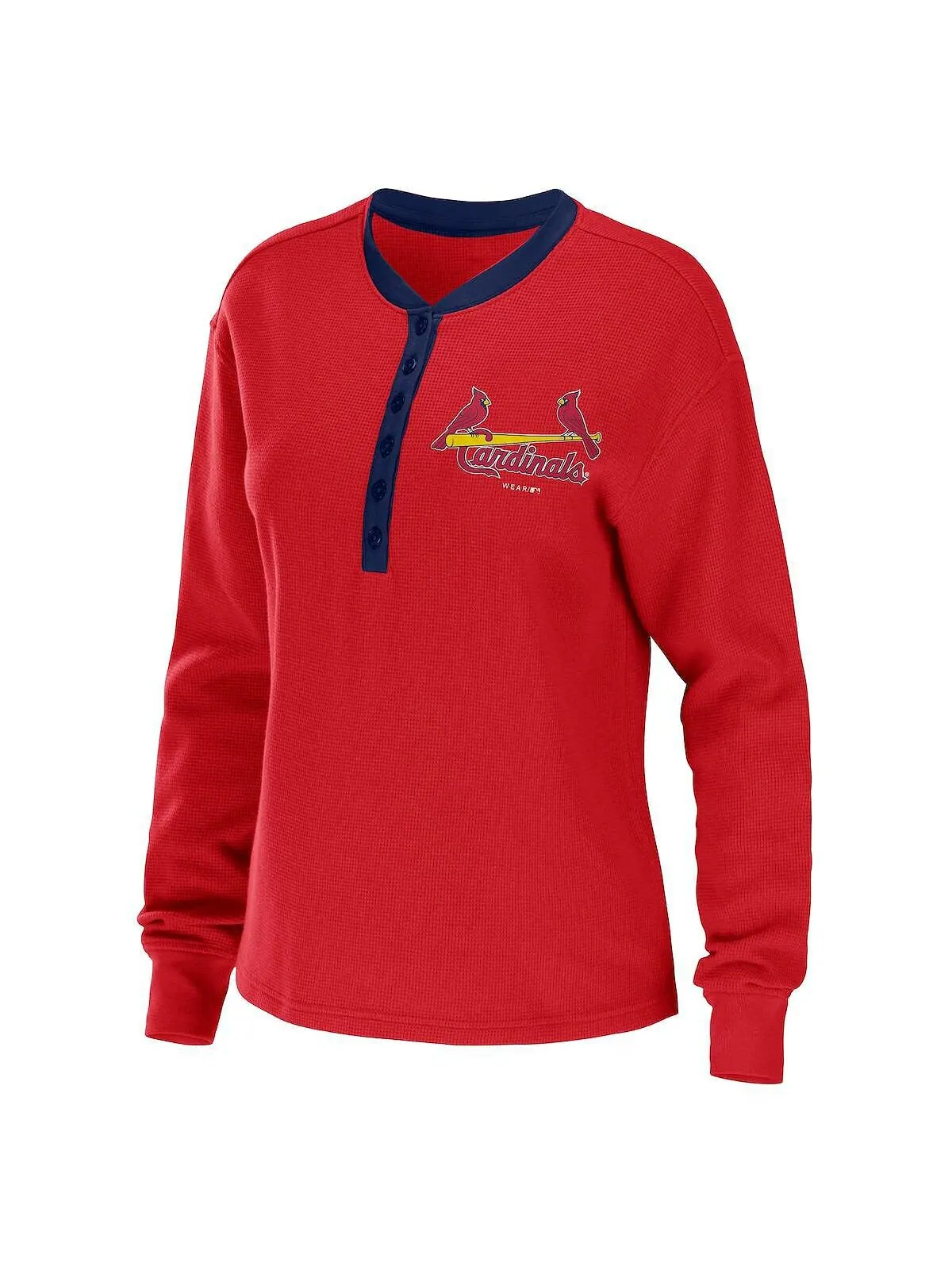 Красная женская футболка с длинным рукавом St. Louis Cardinals Waffle Henley WEAR by Erin Andrews — изображение 2 из 3
