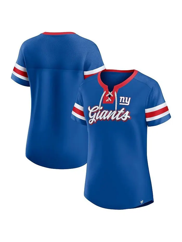 Женская фирменная футболка Royal New York Giants Original State на шнуровке Fanatics — изображение 1 из 3, королевский