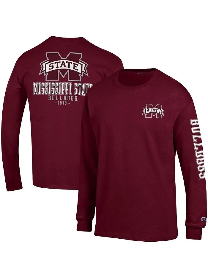 Мужская темно-бордовая футболка с длинным рукавом Mississippi State Bulldogs Team Stack Champion — изображение 1 из 2