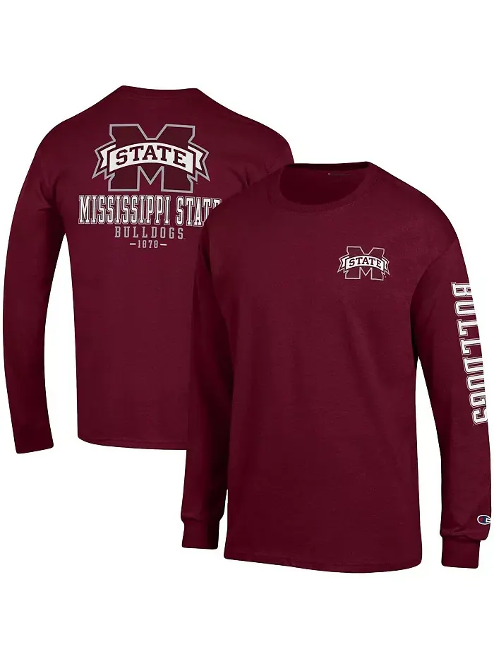 Мужская бордовая футболка с длинным рукавом Mississippi State Bulldogs Team Stack Champion — изображение 1 из 2