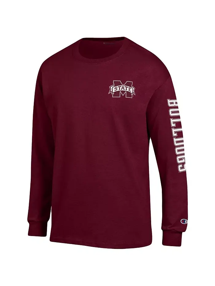 Мужская бордовая футболка с длинным рукавом Mississippi State Bulldogs Team Stack Champion — изображение 2 из 2