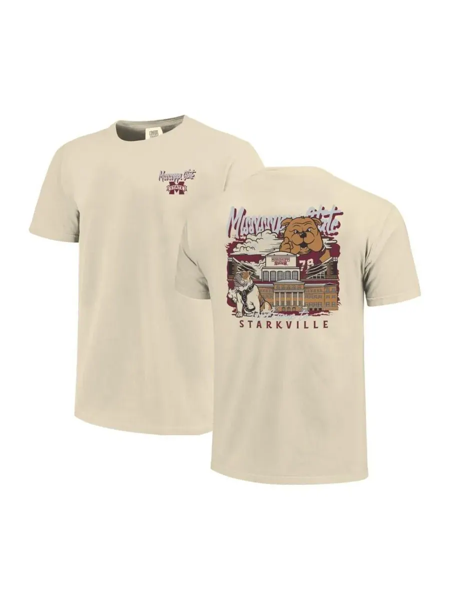 Мужская футболка Natural Mississippi State Bulldogs Comfort Colors Hand-Drawn Campus Stack Image One — изображение 1 из 3
