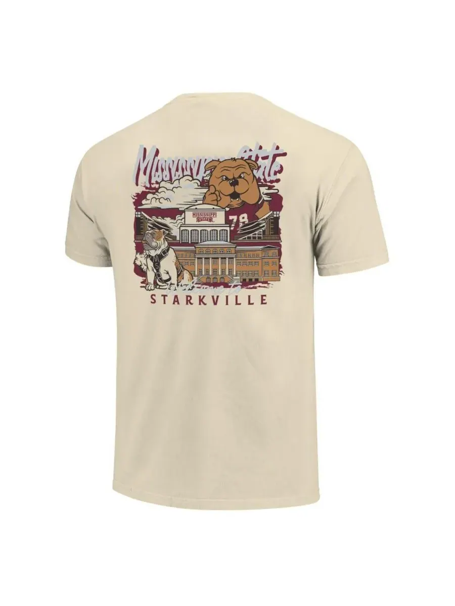 Мужская футболка Natural Mississippi State Bulldogs Comfort Colors Hand-Drawn Campus Stack Image One — изображение 2 из 3