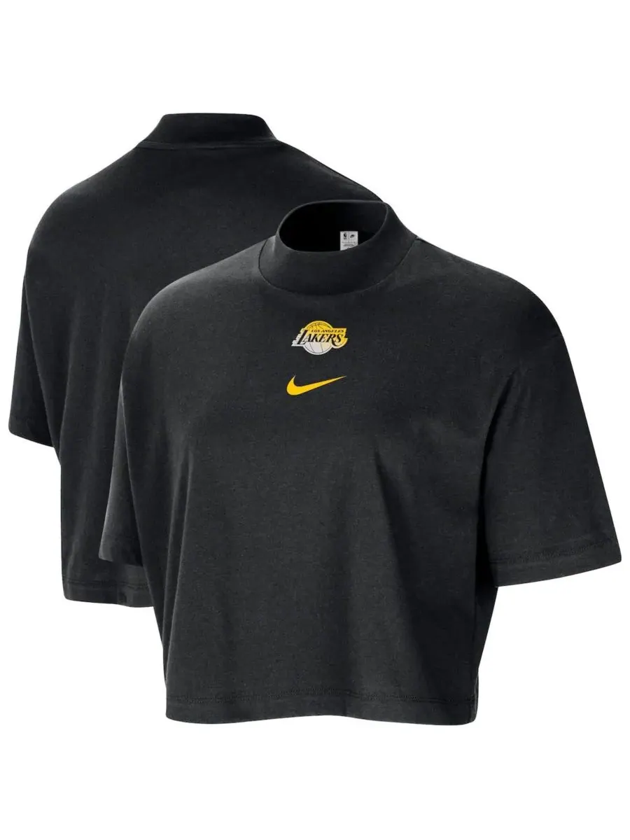 Nike Женская черная укороченная футболка свободного кроя с высоким воротником в стиле Los Angeles — изображение 1 из 3