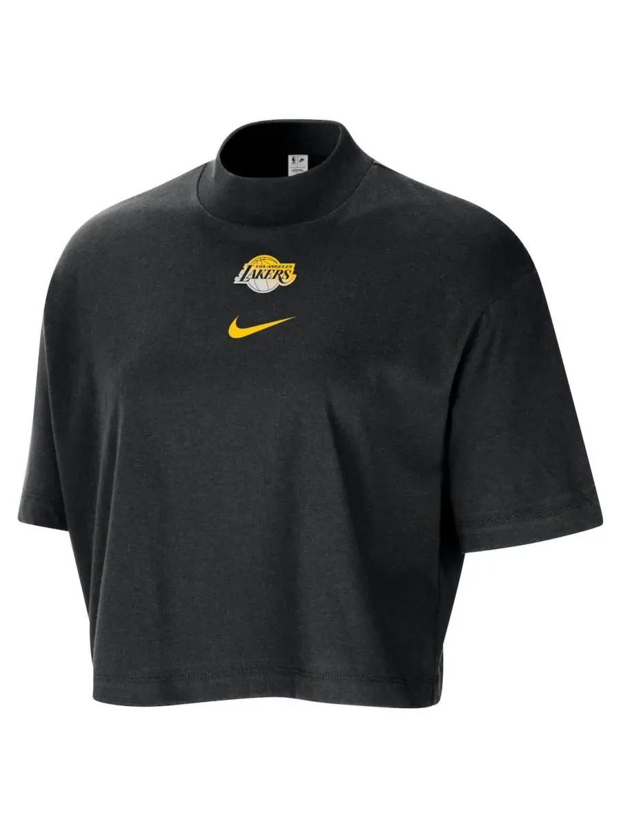 Nike Женская черная укороченная футболка свободного кроя с высоким воротником в стиле Los Angeles — изображение 2 из 3