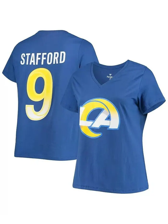 Женская футболка Matthew Stafford Royal Los Angeles Rams размера плюс с v-образным вырезом, именем — изображение 1 из 3