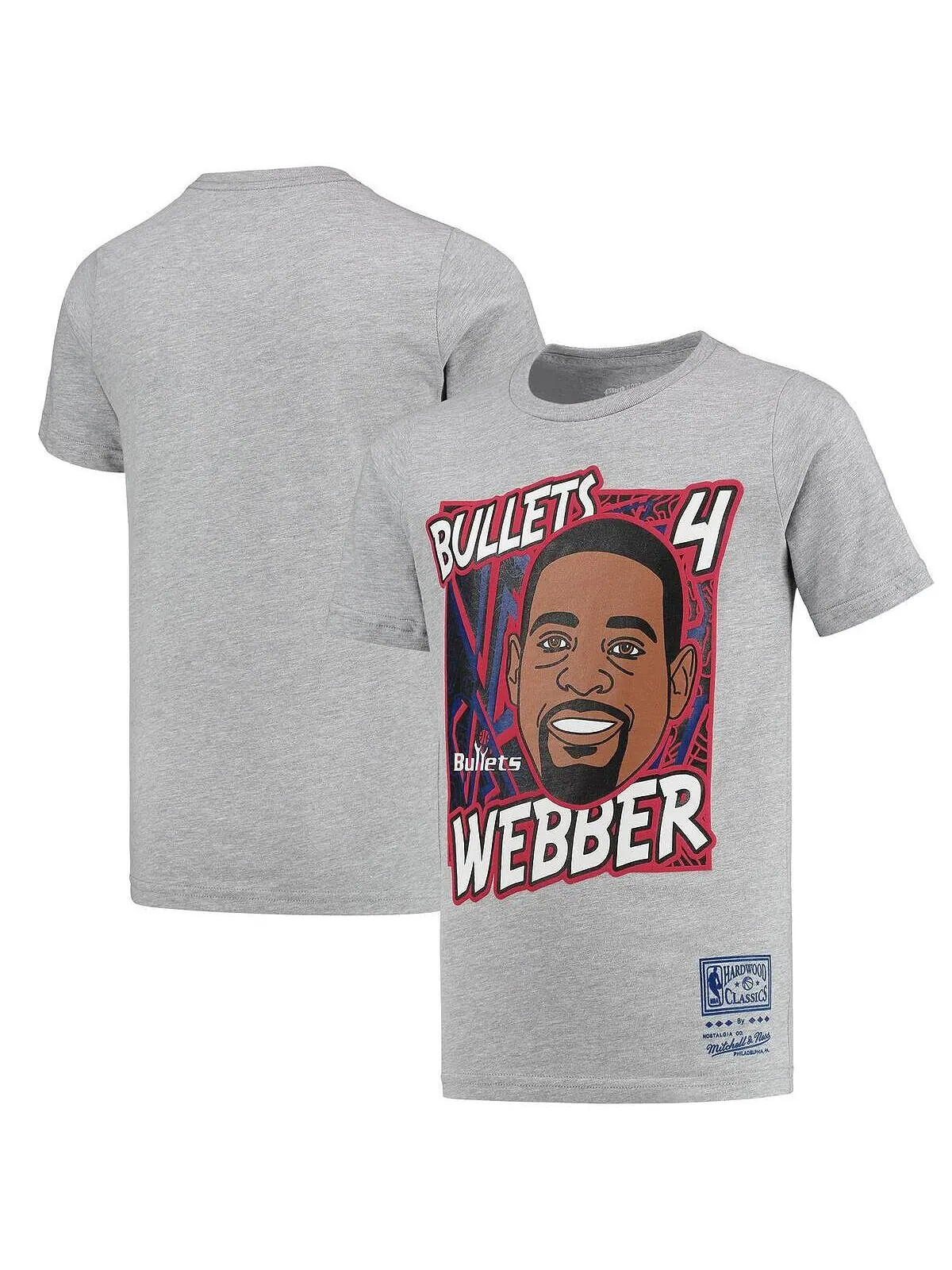 Футболка Big Boys Chris Webber Heathered Grey Washington Bullets Hardwood Classics King of the — изображение 1 из 3, серый