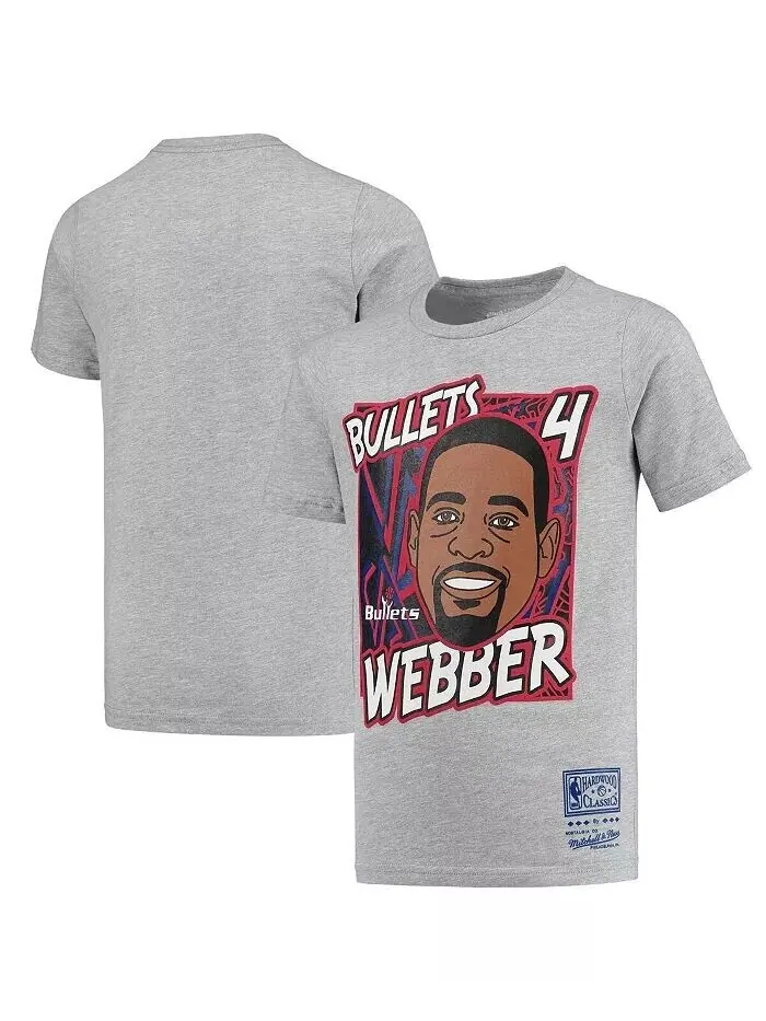 Футболка Big Boys Chris Webber Heathered Grey Washington Bullets Hardwood Classics King of the — изображение 1 из 3