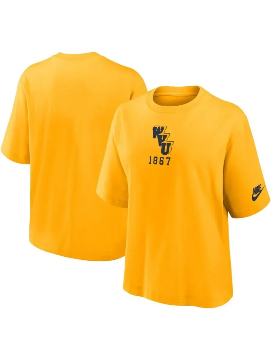 Женская золотая футболка West Virginia Mountaineers Boxy Legacy Established Nike — изображение 1 из 3, золото