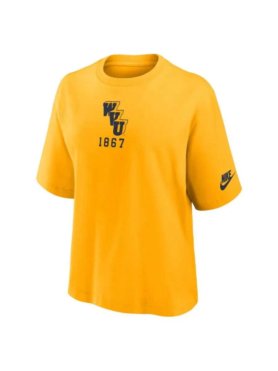 Женская золотая футболка West Virginia Mountaineers Boxy Legacy Established Nike — изображение 2 из 3, золото