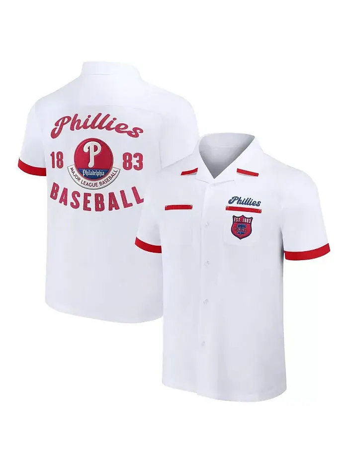 Мужская рубашка на пуговицах для боулинга Darius Rucker Collection By White Philadelphia Phillies — изображение 1 из 3
