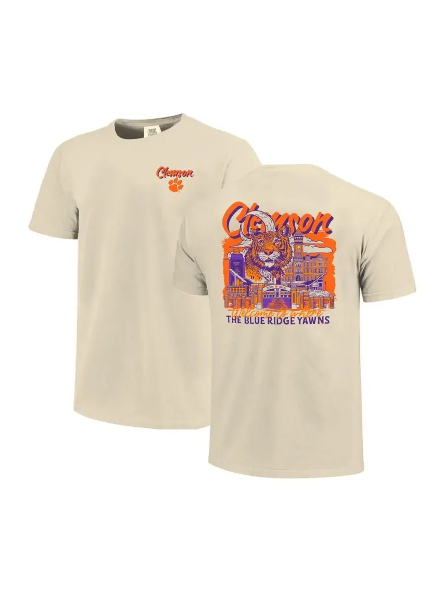 Мужская футболка Natural Clemson Tigers Comfort Colors Hand-Drawn Campus Stack Image One